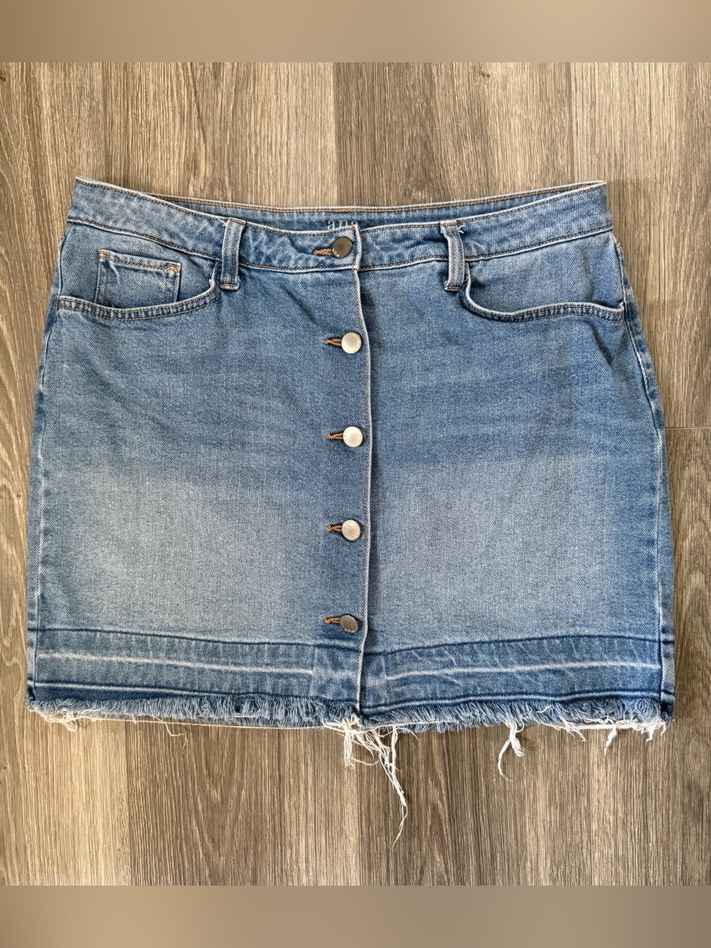 A.N.A. Button Front Denim Mini Skirt Size 12 Light Wash